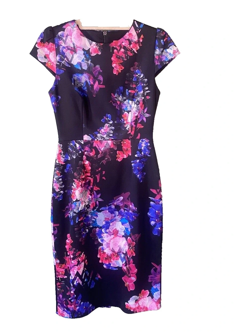 Betsey Johnson Dress Womens 2 Multicolor Feminine Cap Sleeve Knee Length Party